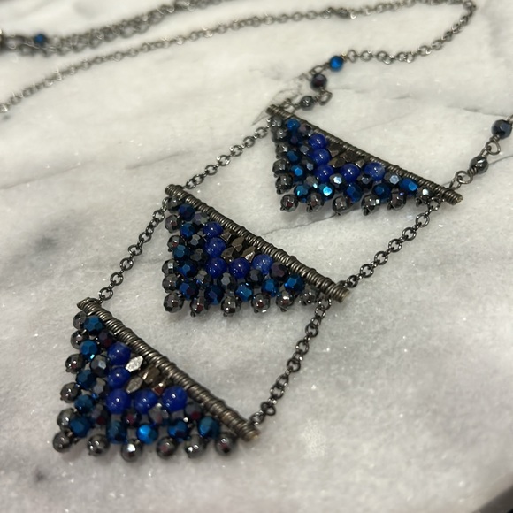 Triple Hand-beaded Lapis Triangles Necklace,Boutique - Picture 10 of 16